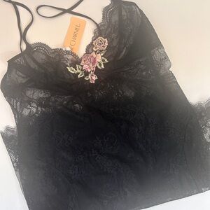 Lise Charmel Désirs de Roses Elegant Black Lace Babydoll Medium NWT